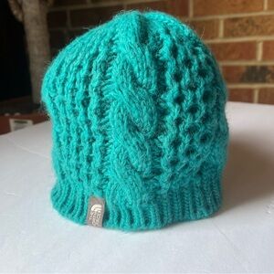 The North Face Cable Knit Minna Beanie Fleece Lined Teal Chunky Warm Winter Hat